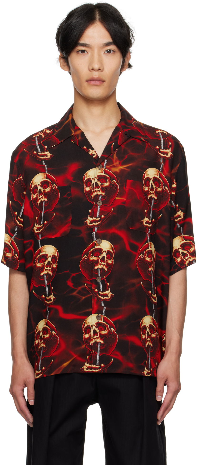 Skjorta WACKO MARIA WACKO MARIA Tattoo Studio Edition Skull Print Shirt Röd | 56TS-WM-HI15