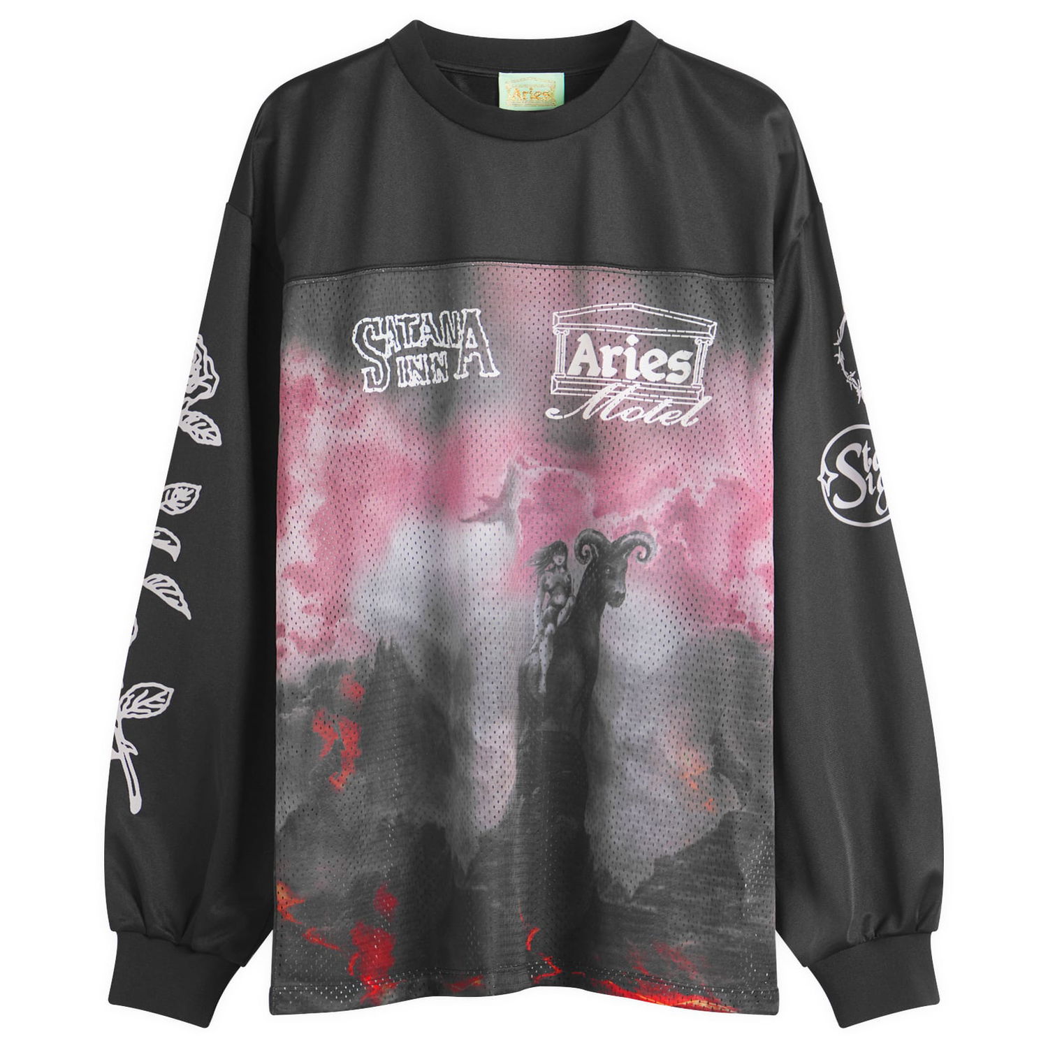 T-shirt Aries Ramscape Airtex Long Sleeve T-Shirt Svart | AR40050-MUL, 1
