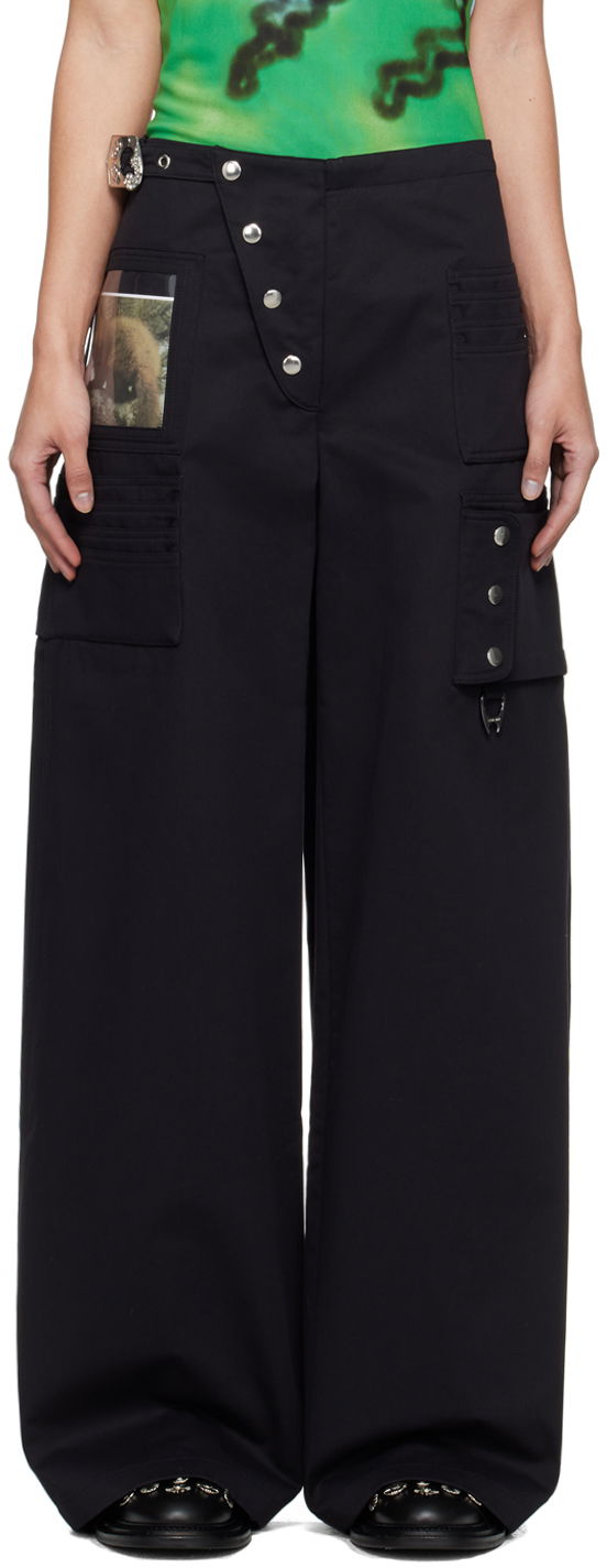 Cargo byxor Chopova Lowena Miller Wallet Black Wide-Leg Trousers Svart | 4077