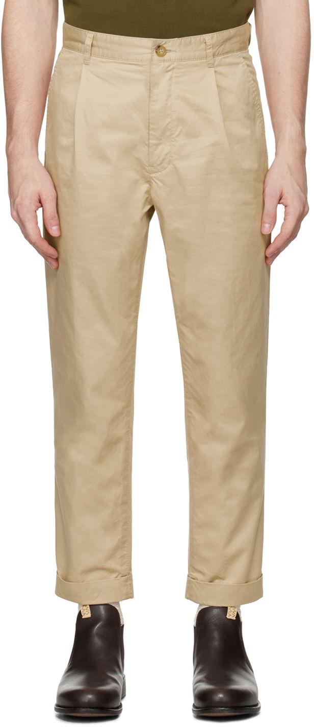 Byxor BEAMS Beams Plus 1 Pleat Trousers Beige | 3823-0111-874