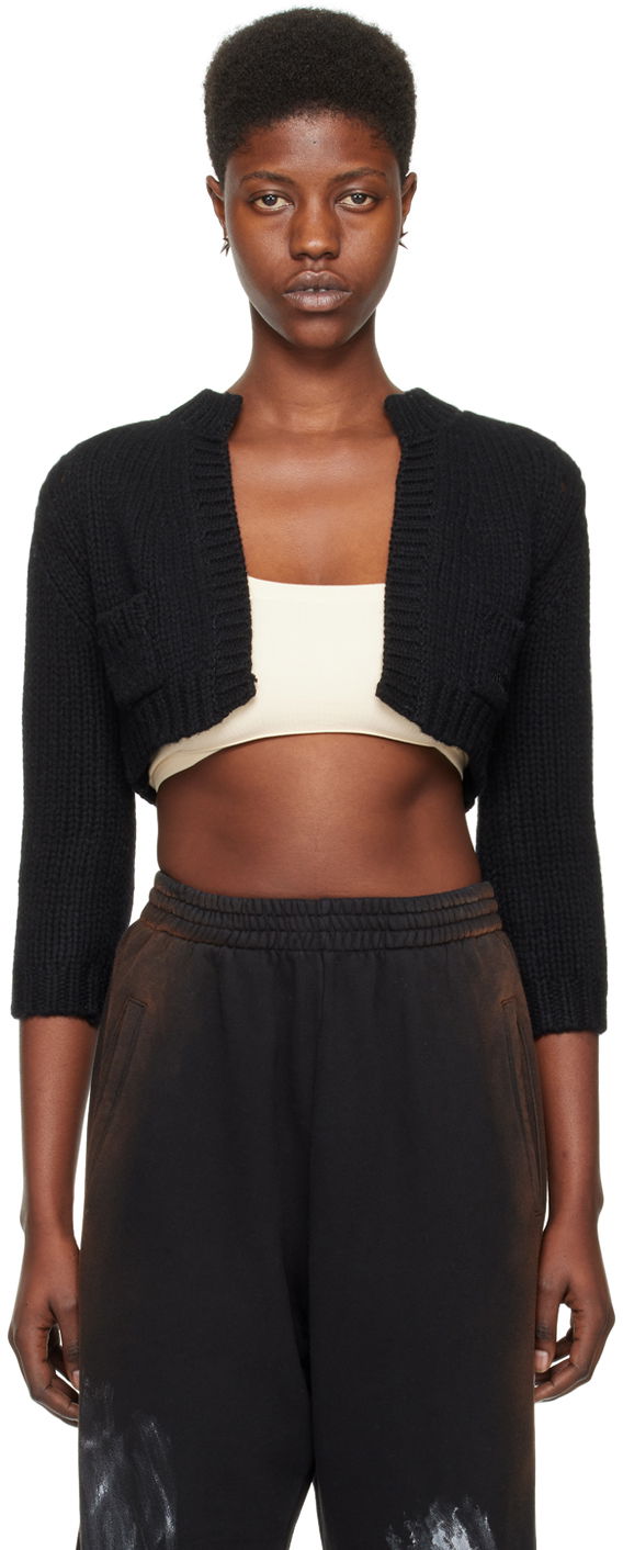 Sweater We11done Patch Pocket Cropped Cardigan Svart | WD-KC0-24-645-W-BK