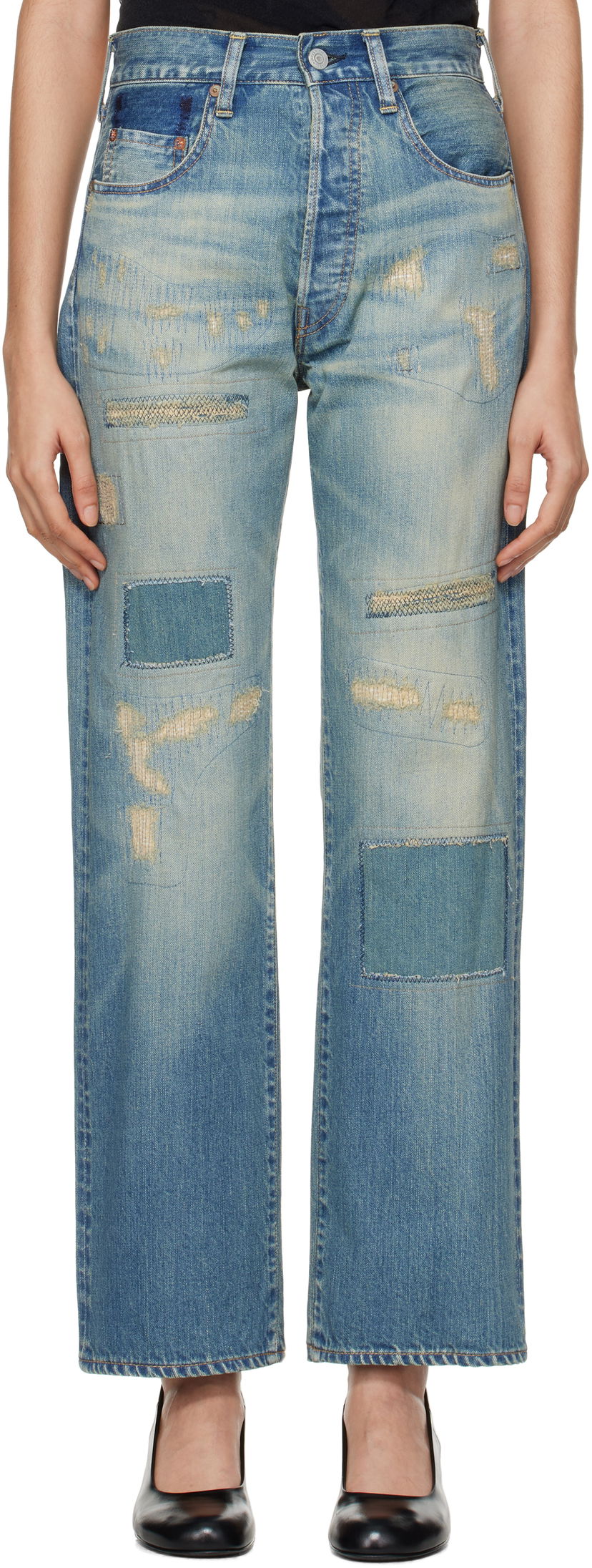 Jeans Junya Watanabe Customized Edition Distressed Jeans Blå | JN-P106-100