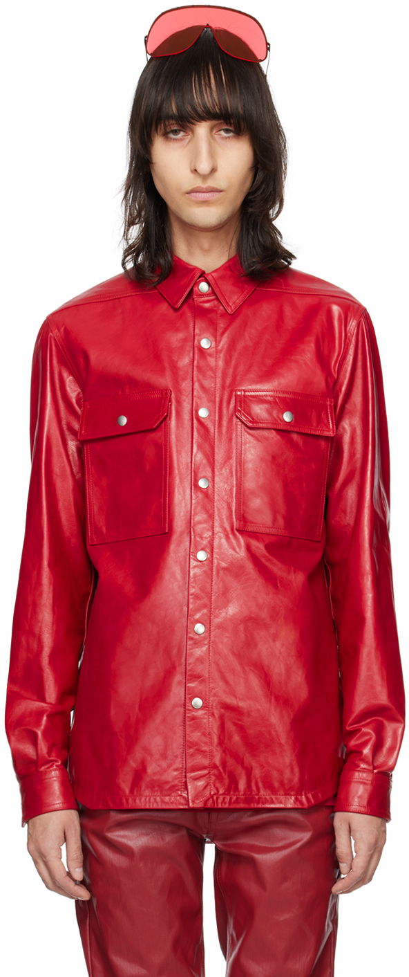 Skjorta Rick Owens Rick Owens Leather Overshirt Röd | RU01D3729 LSU