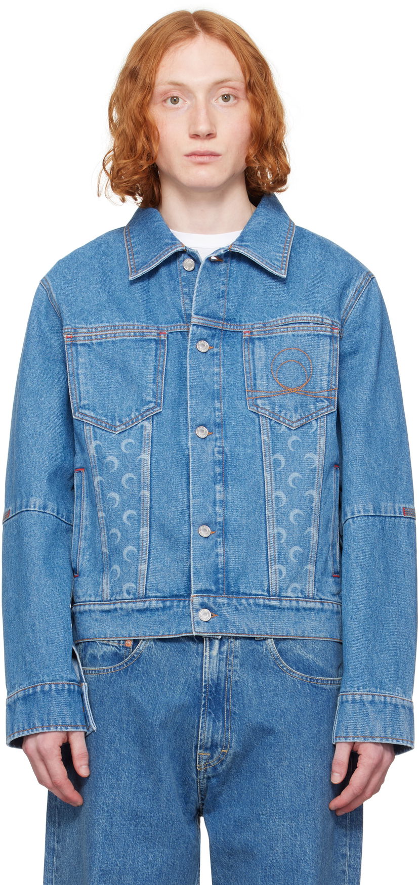 Jacka Marine Serre Marine Serre Moon Laser Denim Trucker Jacket Blå | MJA063A CDEN0002