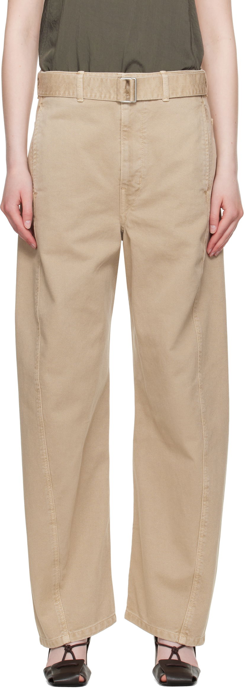 Byxor LEMAIRE Lemaire Twisted Belted Pants Beige | PA326 LD1042