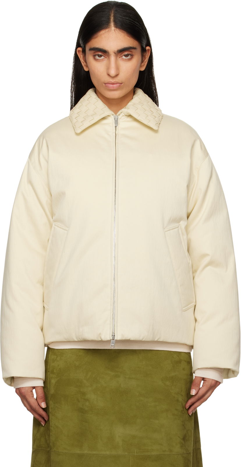 Pufferjacka Bottega Veneta Cotton Twill Down Puffer Jacket Beige | 809558 V1X50