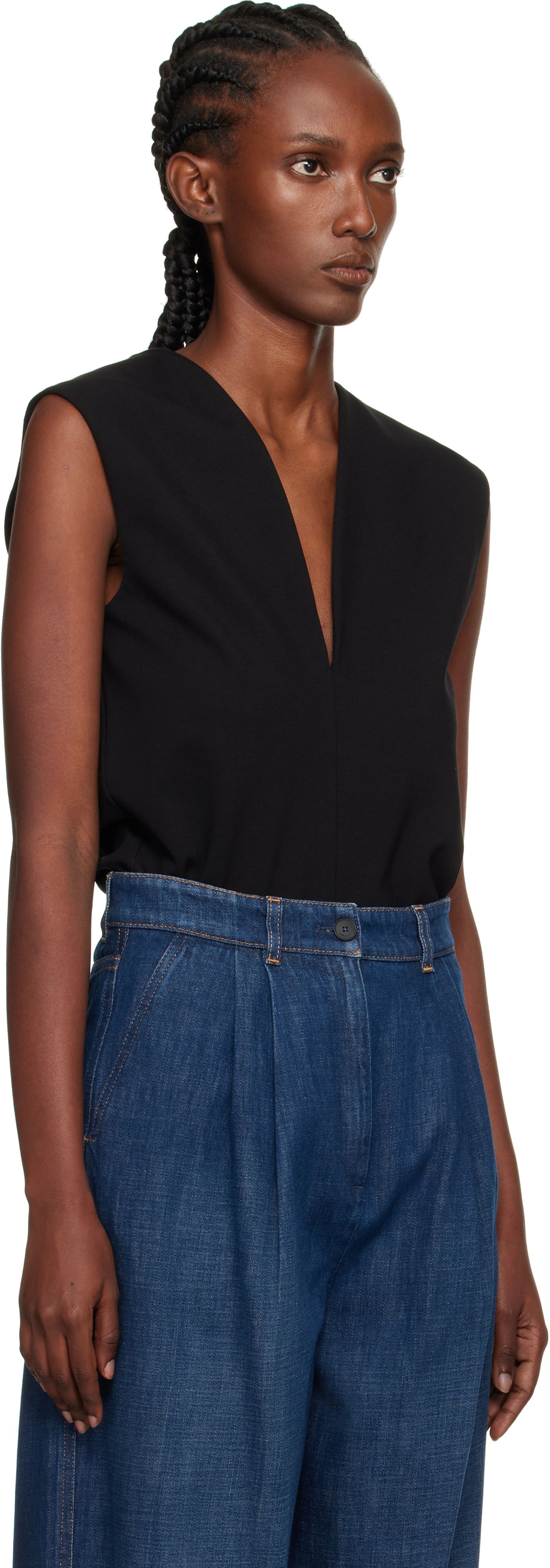 Linne LANVIN Lanvin Jersey Plunging Neckline Top Svart | RW-TO0006-6109-E25, 1