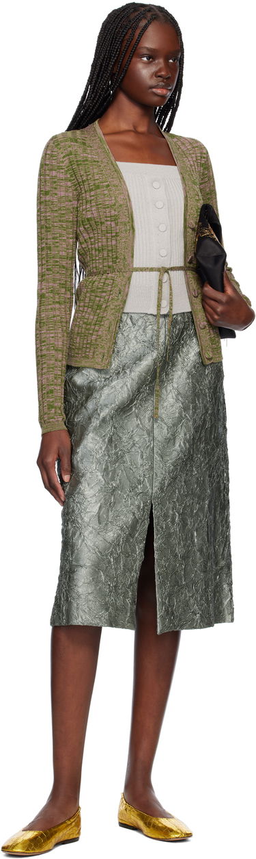 Sweater Dries Van Noten Dries Van Noten Rib-Knit Tie Cardigan Grön | 251-011229-1716, 3