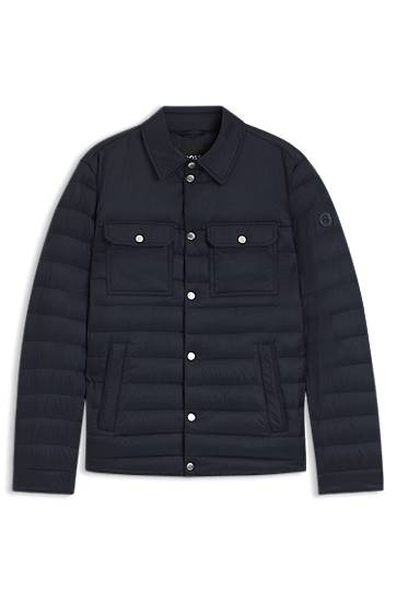 Jacka BOSS Water-repellent Down Jacket with Chest Pockets Mörkblå | 50540456