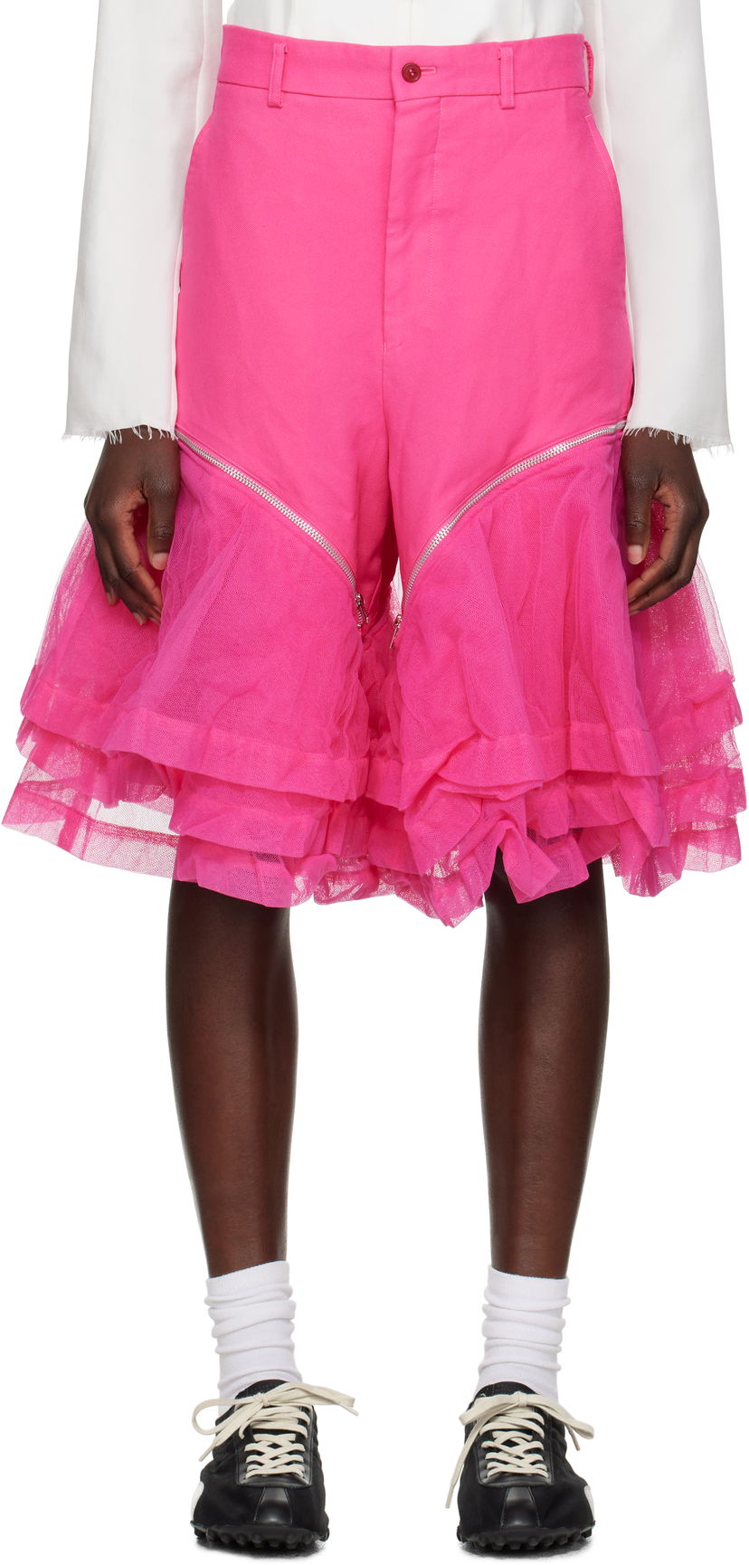 Shorts Comme des Garçons Comme des Garçons Homme Plus Gabardine and Nylon Tulle Shorts Rosa | PO-P010-051