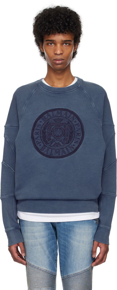 Sweater Balmain Balmain Ribbed Coin Embroidery Sweatshirt Blå | EH1JS007BC89, 0