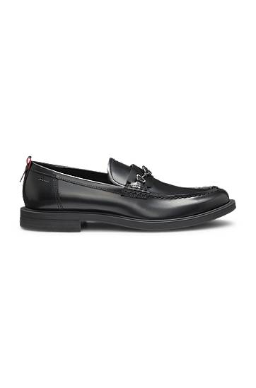 Kläder och accessoarer BOSS Stacked-Logo Bit Leather Loafers Svart | 50548574, 1
