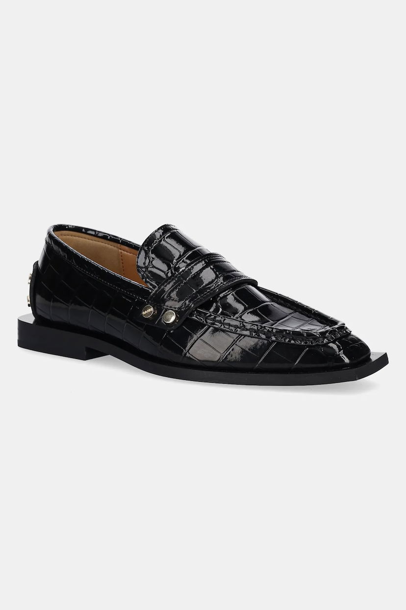 Sneakers och skor GANNI GANNI Studs Square Toe Shiny Croco Loafers Svart | S3014