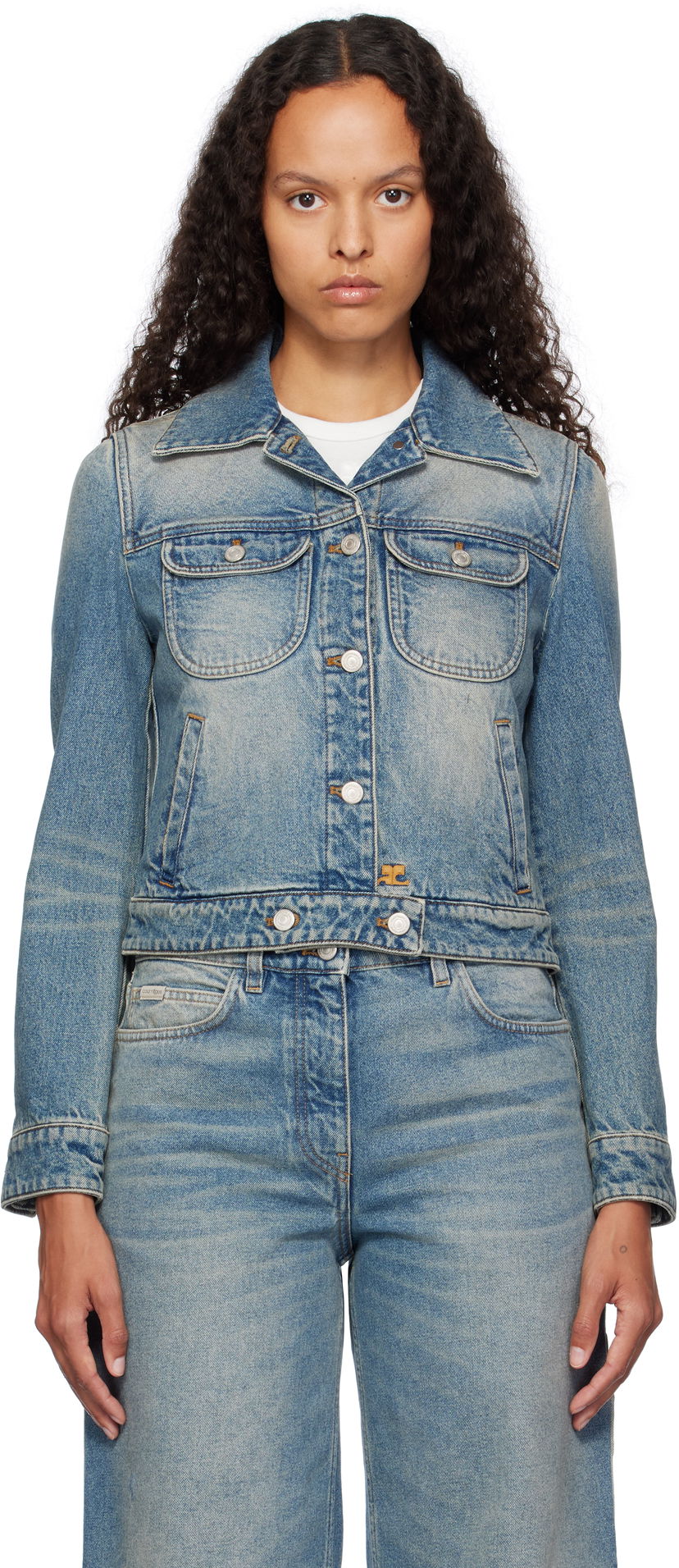 Jacka Courrèges Courrèges Denim Trucker Jacket Blå | 324DBL002DE0033