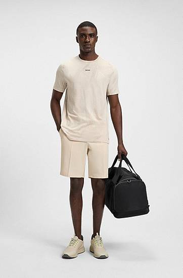 T-shirt BOSS BOSS Active Jacquard-Pattern T-Shirt with Moisture Management Beige | 50537755, 1