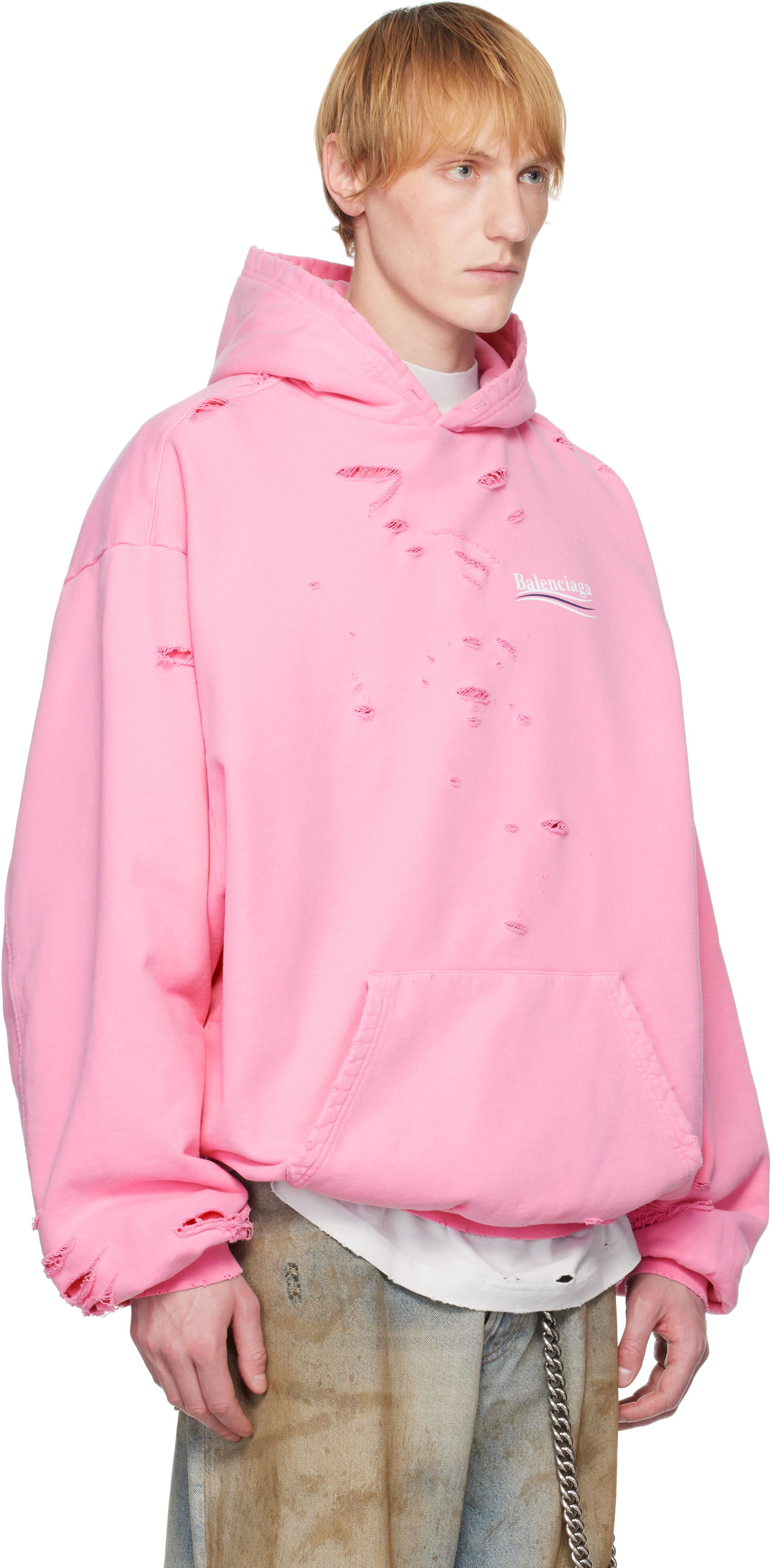 Sweatshirt Balenciaga Balenciaga Political Campaign Destroyed Hoodie Rosa | 818557TRVP9, 1