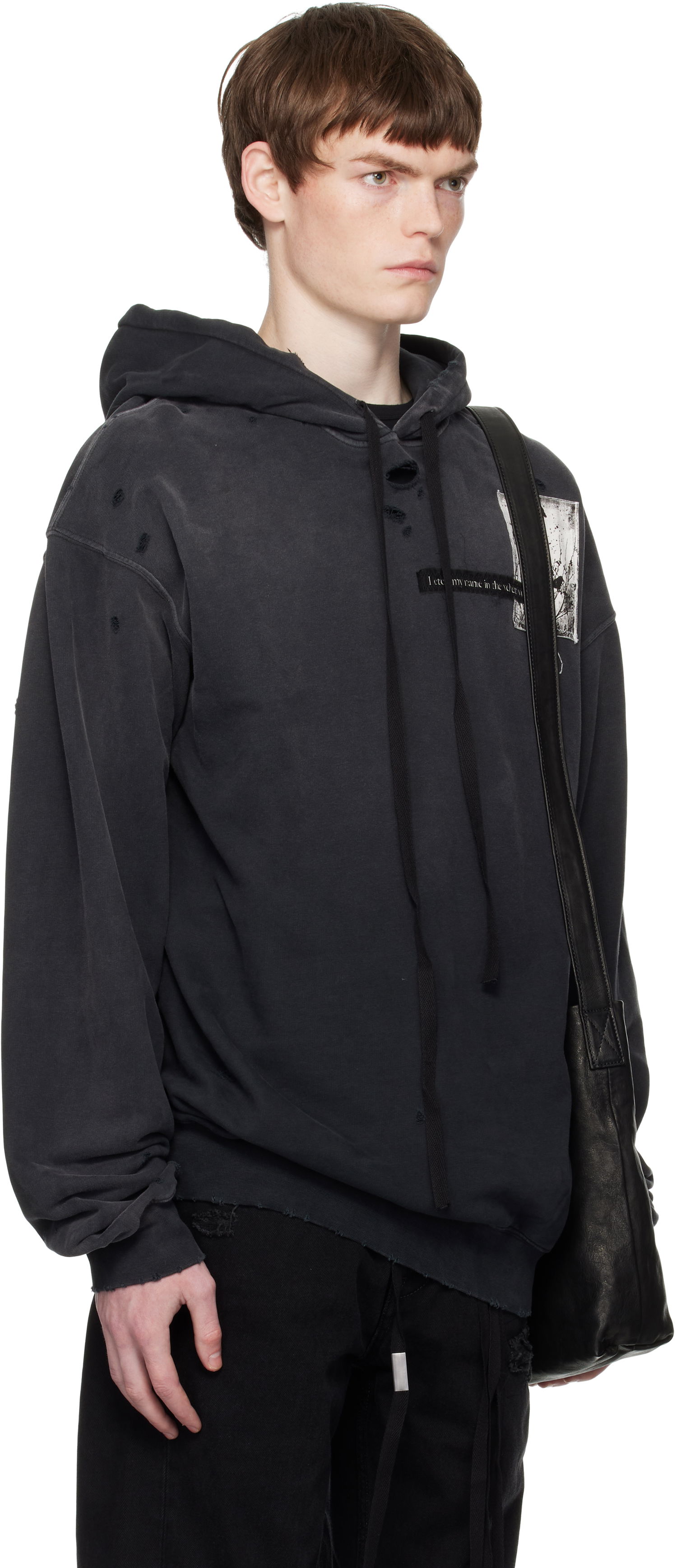 Sweatshirt Ann Demeulemeester Ann Demeulemeester Distressed Comfort Hoodie Svart | B0012871-FA640-098, 1