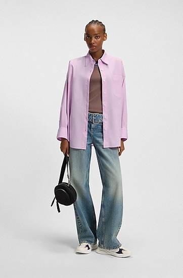 Skjorta BOSS Oversized Cotton Poplin Blouse Rosa | 50542970, 1