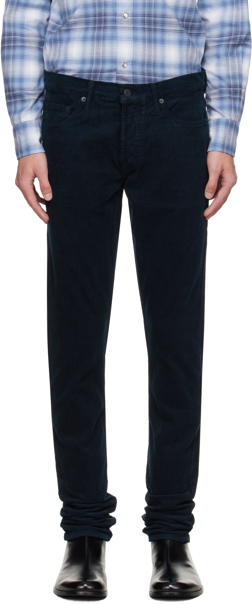 Byxor Tom Ford TOM FORD 12 Waves Corduroy Slim Fit Stretch Trousers Mörkblå | DPS001-DMC081