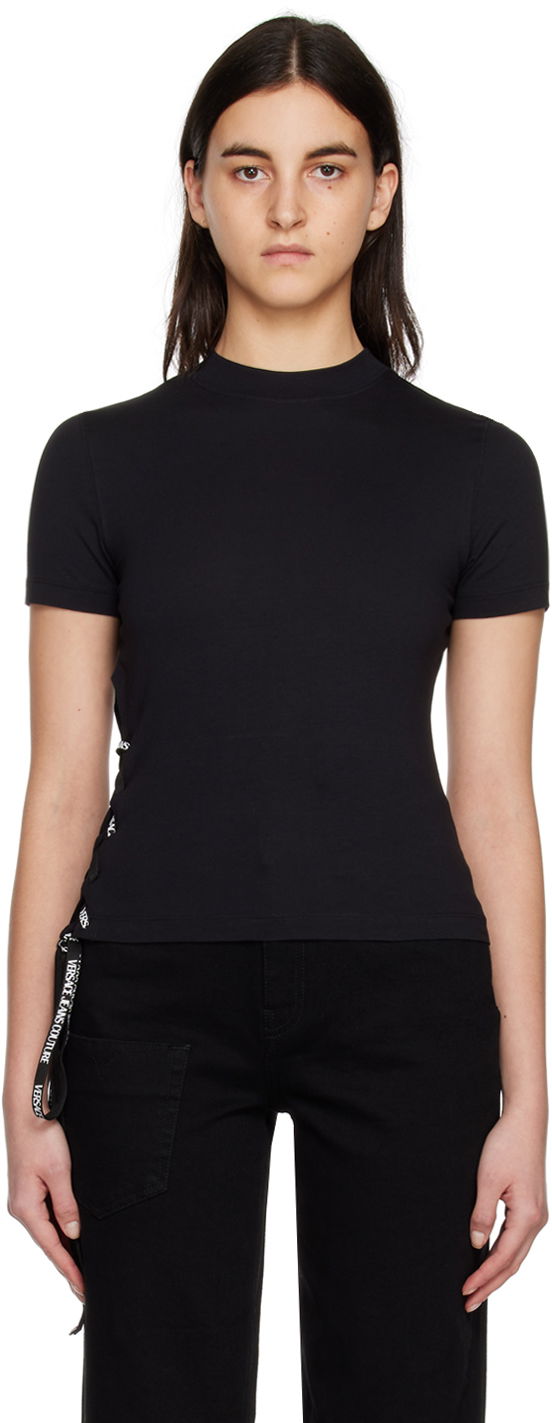 T-shirt Versace Jeans Couture Lace-Up T-Shirt Svart | E74HAH615EJ0020