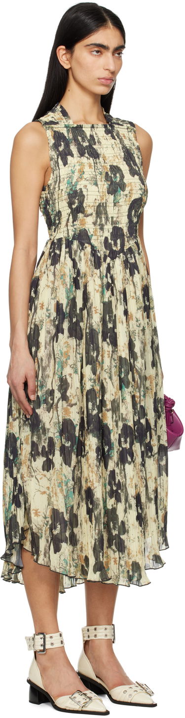 Klä GANNI GANNI Printed Smocked Pleated Midi Dress Beige | W0209, 1