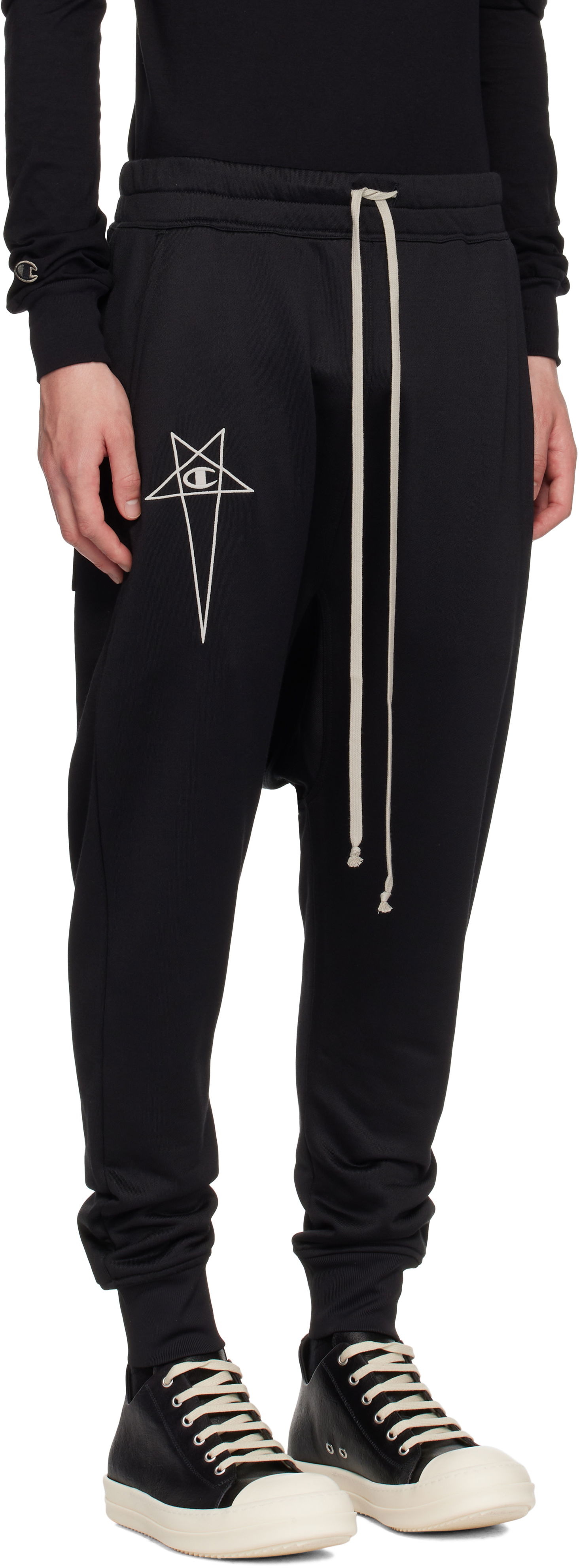 Träningsbyxor Rick Owens Rick Owens Champion Edition Prisoner Drawstring Sweatpants Svart | CM01E1689 CHJS SHINY SWEAT JERSE, 1
