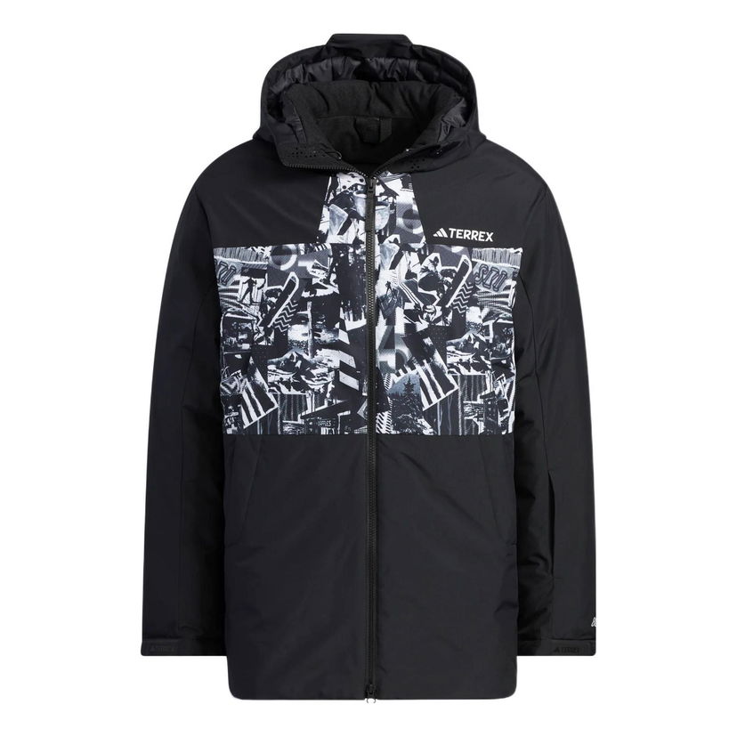 Pufferjacka adidas Originals Pattern Printed Hooded Down Jacket Svart | IJ5970