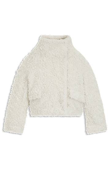 Rockar BOSS Steiff Relaxed Fit High-Neck Cropped Teddy Coat Vit | 50550632, 0