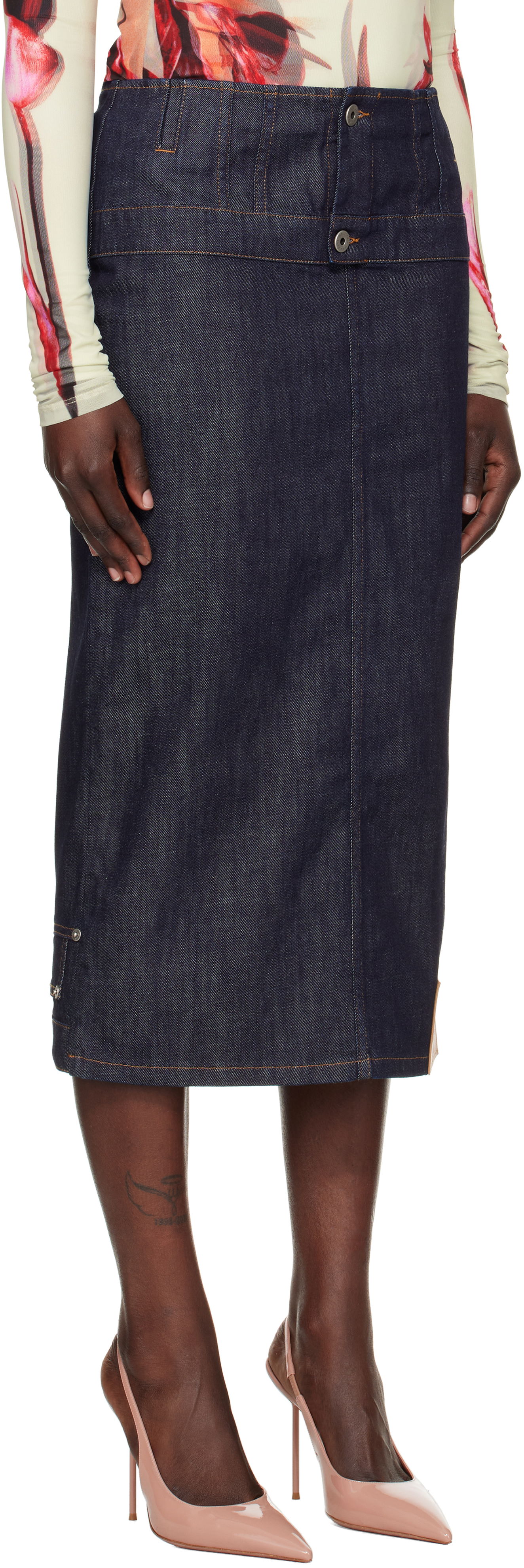 Kjol Jean Paul Gaultier Jean Paul Gaultier 'The Inverted' Denim Midi Skirt Blå | 25/33-F-JU146-D019-55, 1