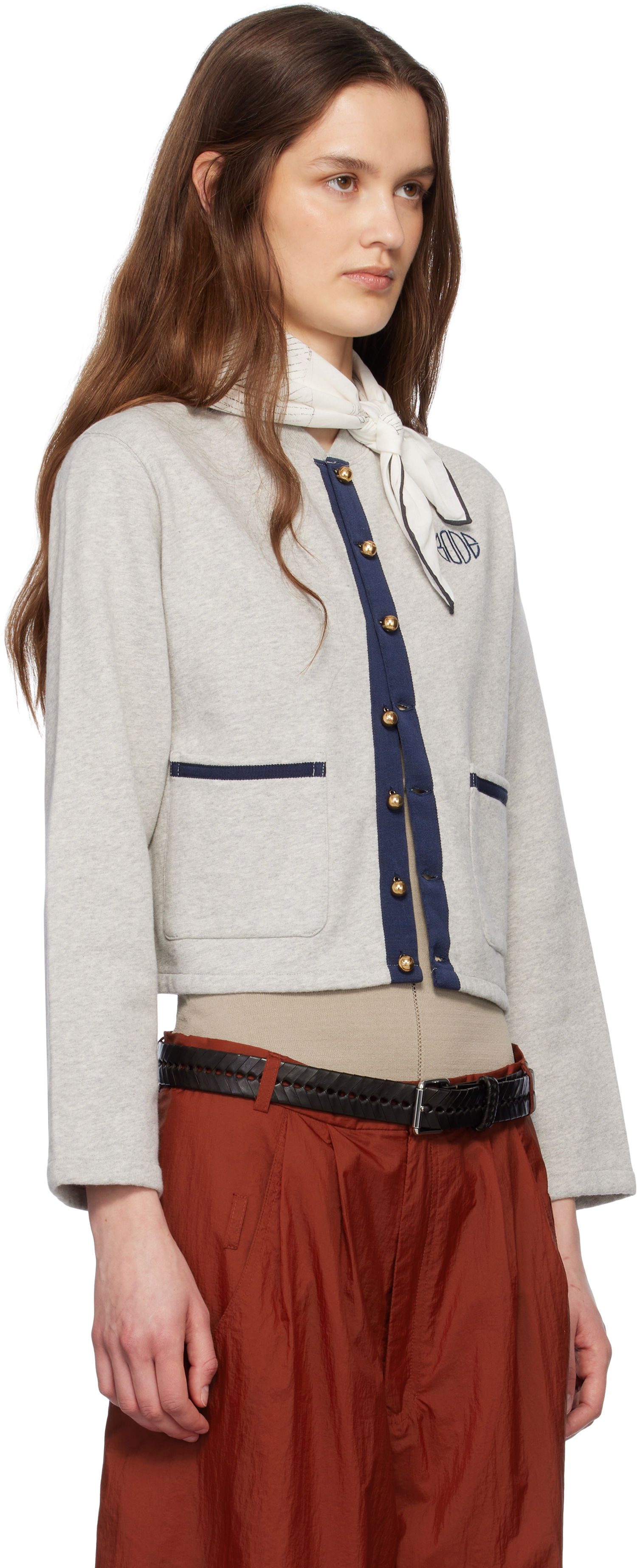 Sweater Bode Bode Heathered Cropped Cardigan Grå | WRS25CS019, 1
