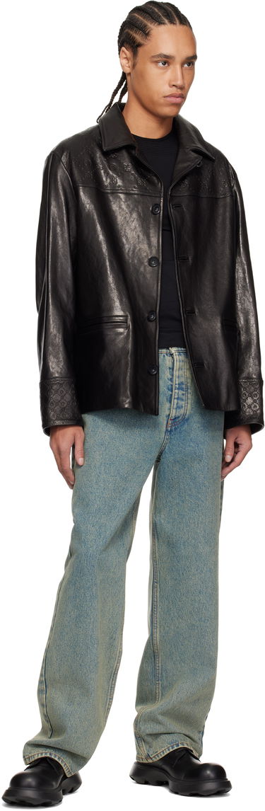 Jacka Marine Serre Marine Serre Monogram Embossed Boxy Leather Jacket Svart | MJA065B RLEA0021, 3