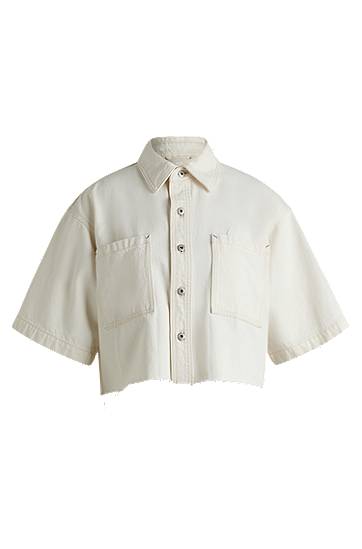 Skjorta BOSS Cropped Denim Blouse with Raw Hem Vit | 50537471