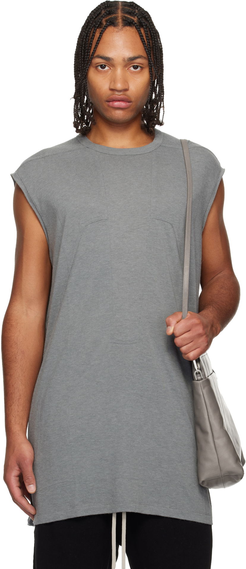 Linne Rick Owens Concordians Splintered Tarp Paneled Sleeveless T-shirt Grå | RU02E1168 JR