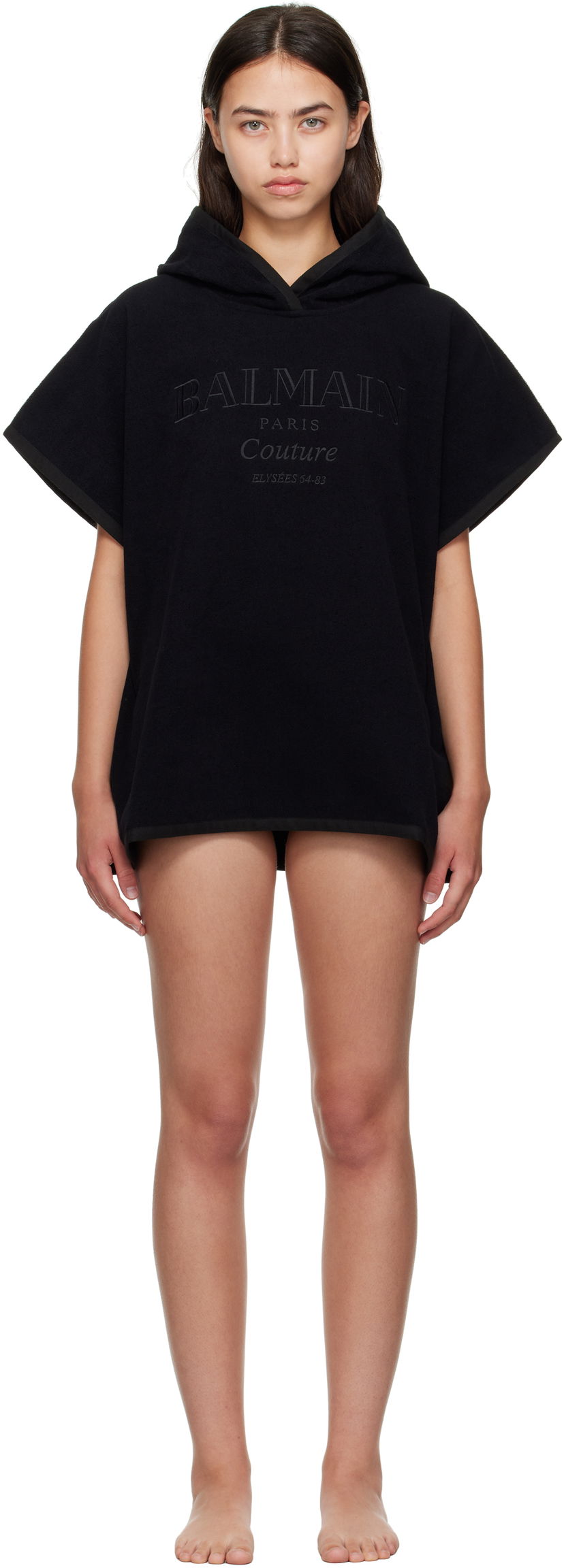 Badkläder Balmain Balmain Couture Hooded Cover-up Svart | BKP472400