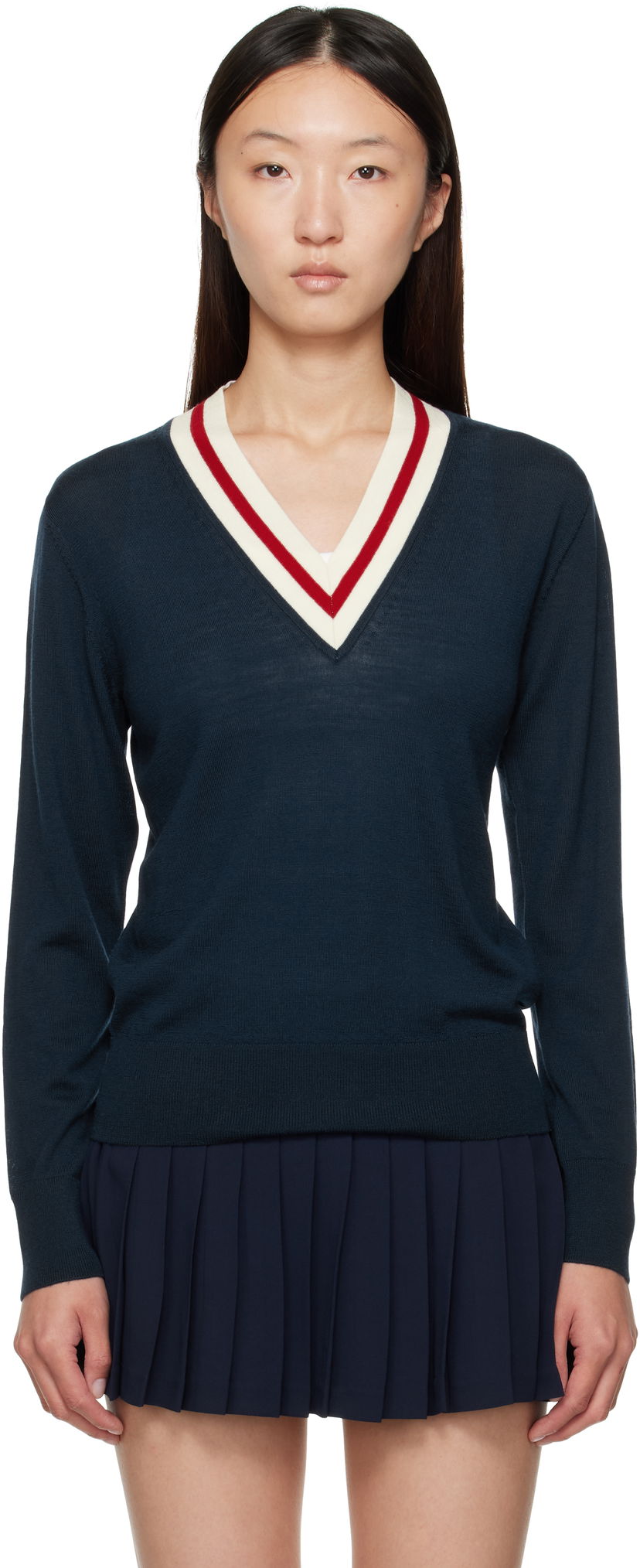 Sweater Sporty & Rich Sporty & Rich Minimalist V-Neck Sweater Mörkblå | WS070602302BL117