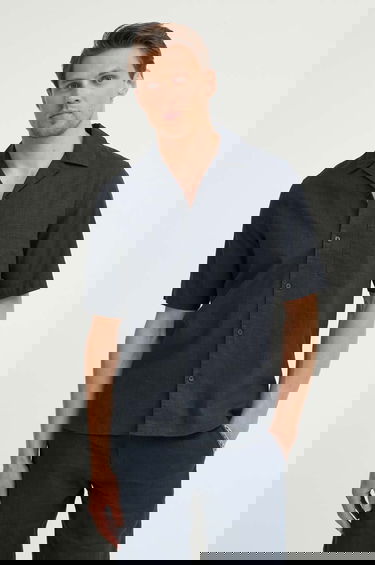 Skjorta Samsoe Samsoe Samsoe Samsoe SAOSCAR Linen Blend Resort Shirt Mörkblå | M24200074, 0