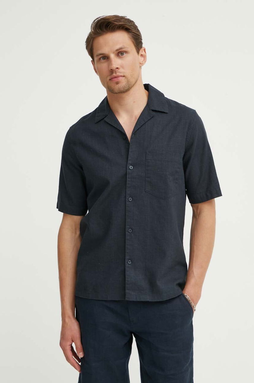 Skjorta Samsoe Samsoe Samsoe Samsoe SAOSCAR Linen Blend Resort Shirt Mörkblå | M24200074