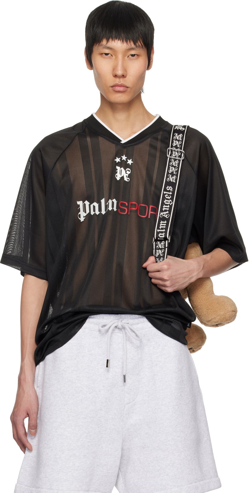 Jersey Palm Angels Palm Angels 'Palm Sport' Mesh T-Shirt Svart | PMAA104S25FAB0011003