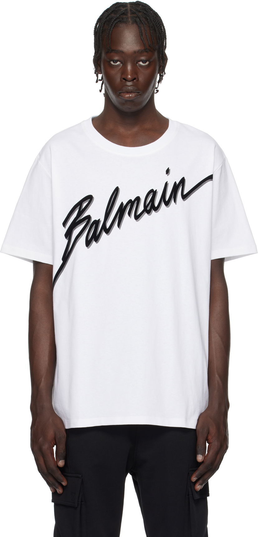 T-shirt Balmain Flocked Logo T-Shirt Vit | EH1EG010BC86