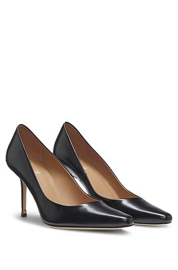 Sneakers och skor BOSS Polished Leather Pointed-Toe Pumps Svart | 50548509