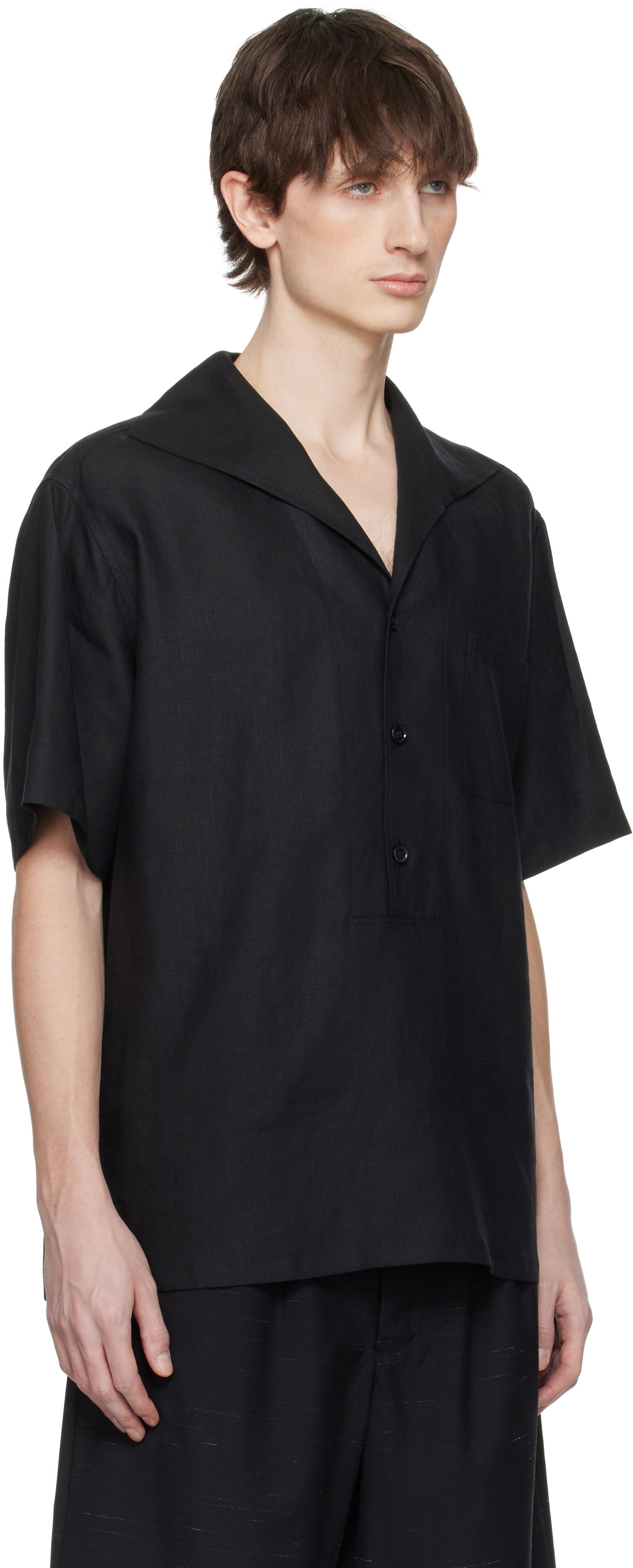 Skjorta Dolce & Gabbana Dolce&Gabbana Three-Button Short-Sleeved Linen Shirt Svart | G5NE3TFU4JB, 1