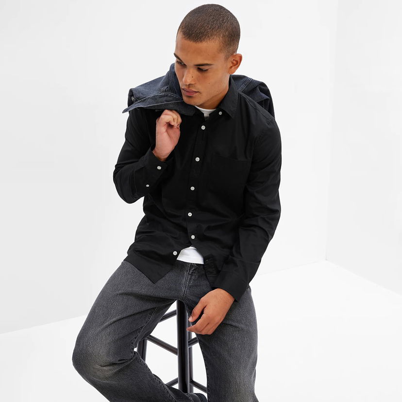Skjorta GAP Longsleeve Slim-Fit Stretch Poplin Shirt Black 4 Svart | 488479-04