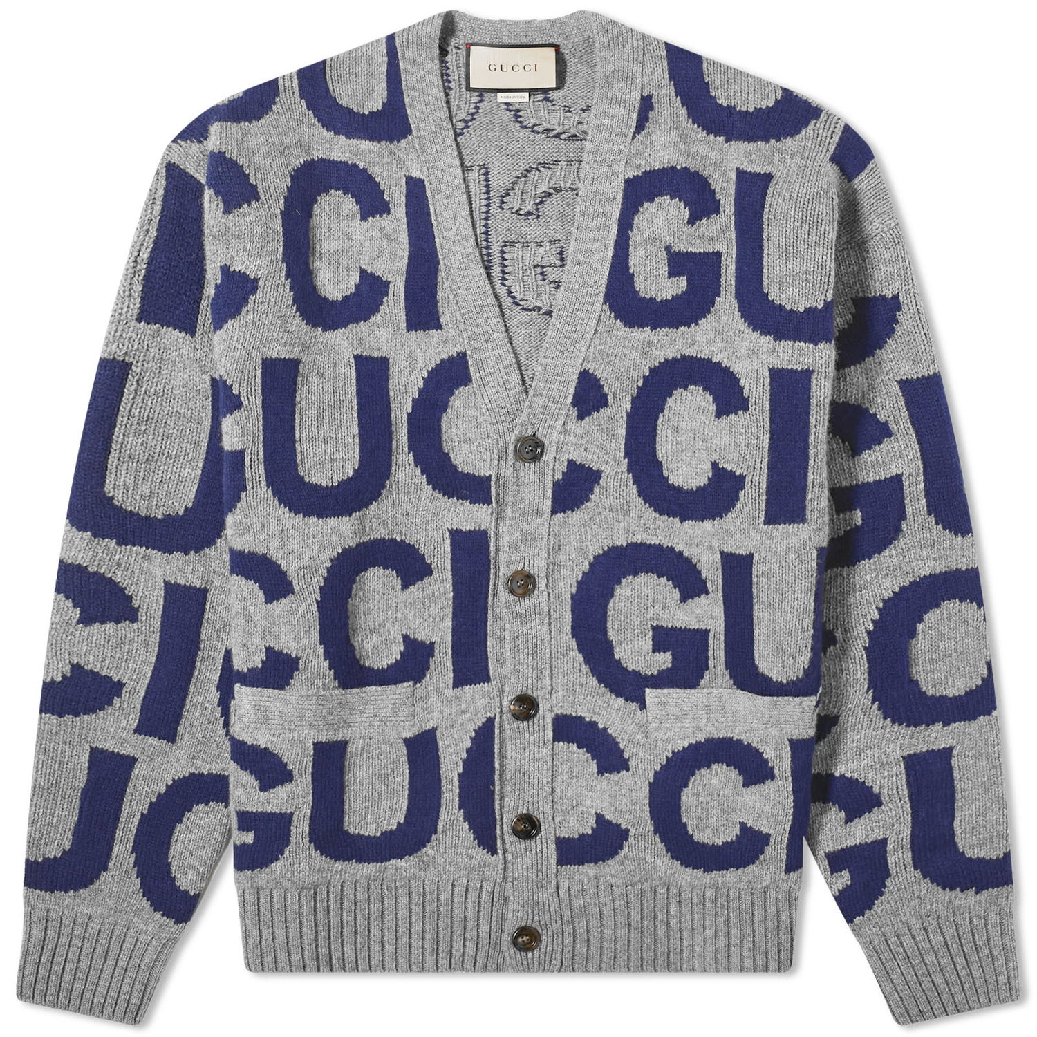 Sweater Gucci Intarsia Logo Knit Cardigan Grå | 771707-XKDLV-1140, 0