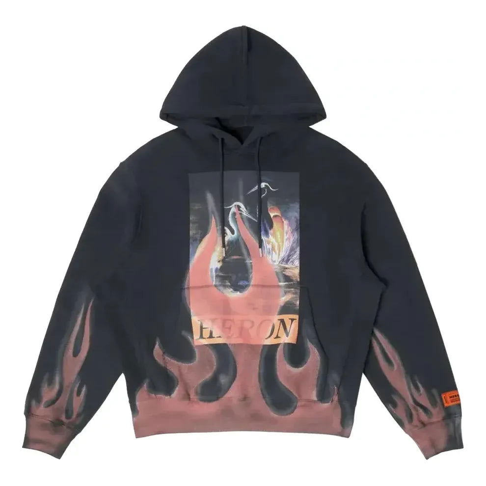 Sweatshirt HERON PRESTON Heron Preston Times Flames Graphic Print Hoodie Svart | HMBB024S23JER0071025, 0