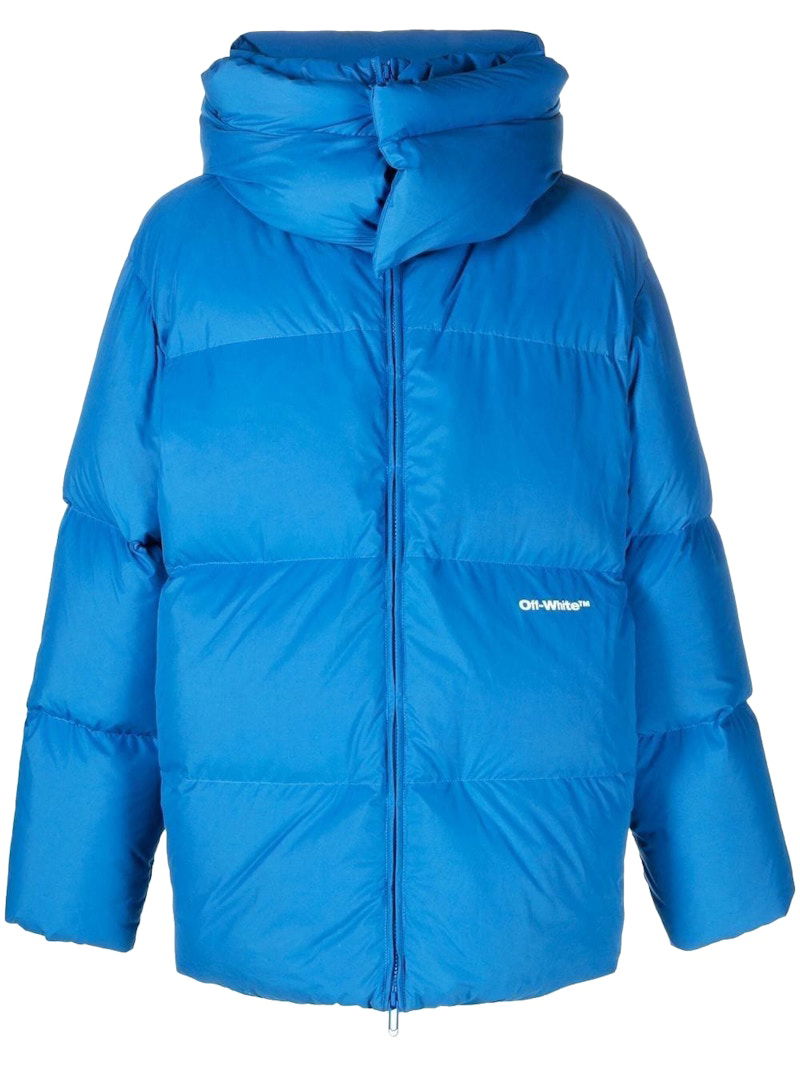 Pufferjacka Off-White Logo-Print Padded Jacket Blue Blå | OMED045F22FAB0014501