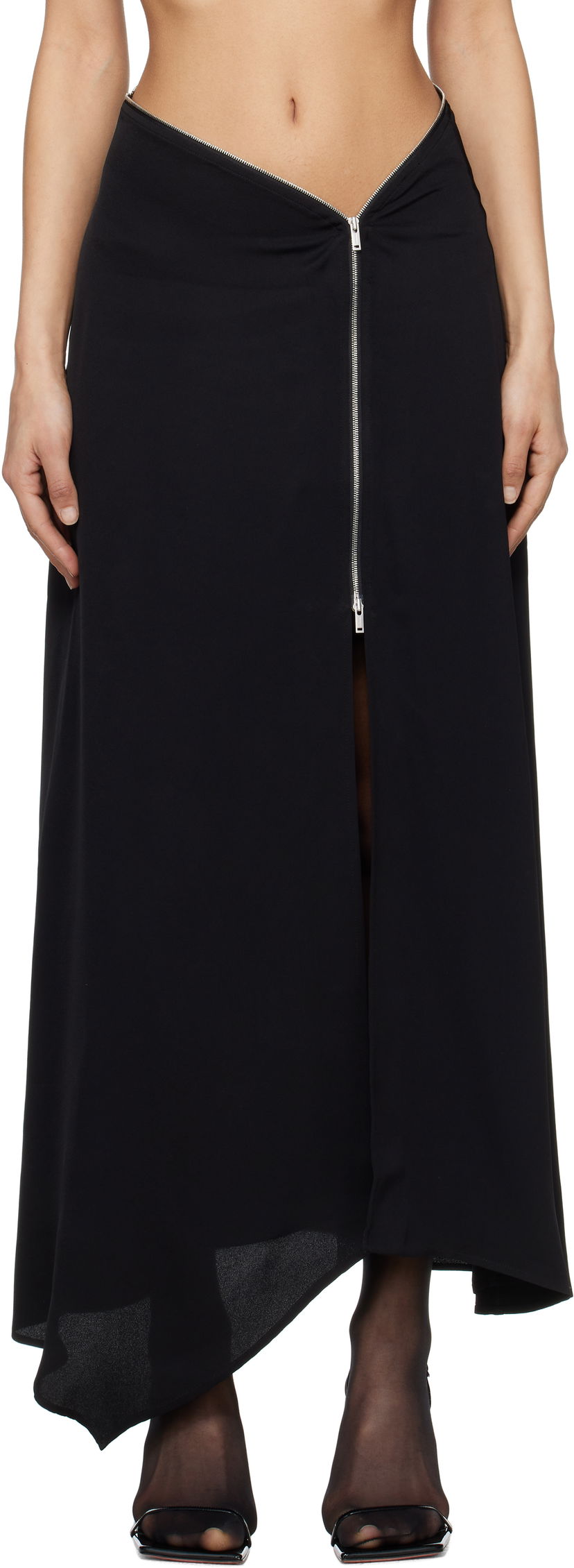 Kjol Nanushka Nanushka Zella Maxi Asymmetrical Zip Skirt Svart | NW25RSSK19299