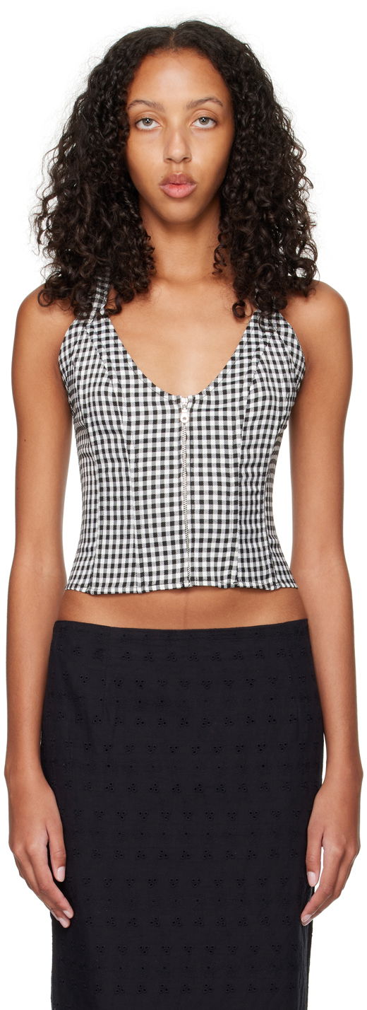Linne Miaou Miaou Work Capsule Valda Gingham Corset Top Svart | 7056GINOND