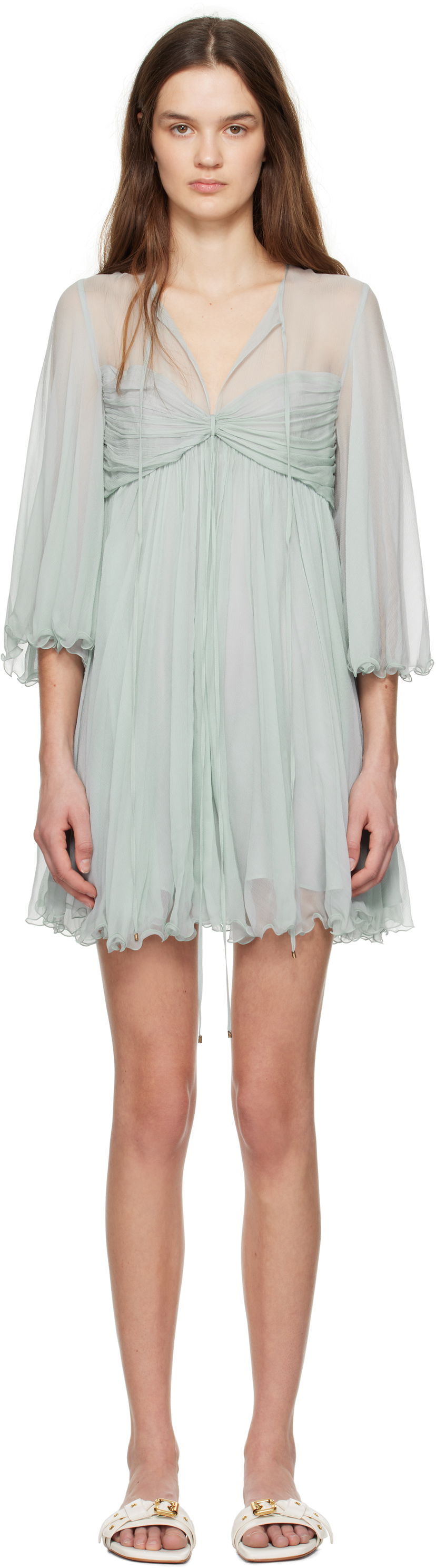 Klä CHLOÉ Chloé Pleated Mini Dress Grön | CH25SRO27116