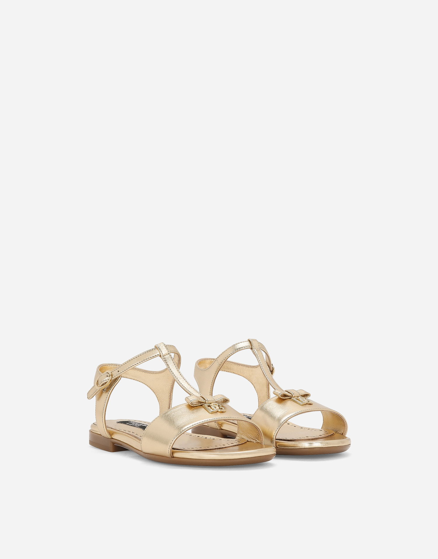 Sneakers och skor Dolce & Gabbana Foiled Leather T-bar Flat Sandals with Buckle Fastening Metallisk | D11155A543987601, 1