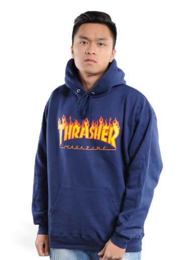 Sweatshirt Thrasher Flame Logo Hoody Mörkblå | 017220